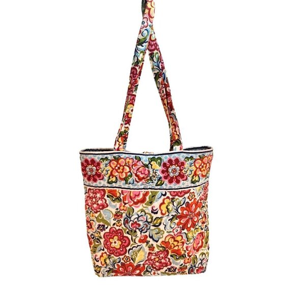 Vera Bradley Quilted Floral Tote Bag With Button Closure - Picture 2 of 14